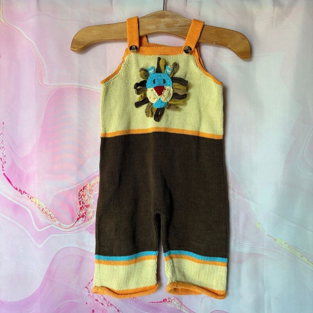 Zackali 4 Kids 12M Vintage Knit Lion Jumpsuit John John Safari Jungle Preppy
